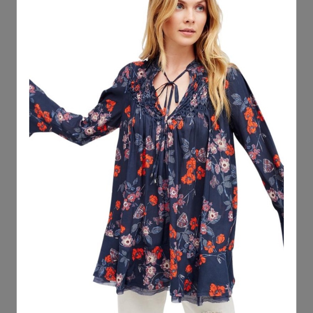 FREE PEOPLE “So Fine Printed Smocked Top”